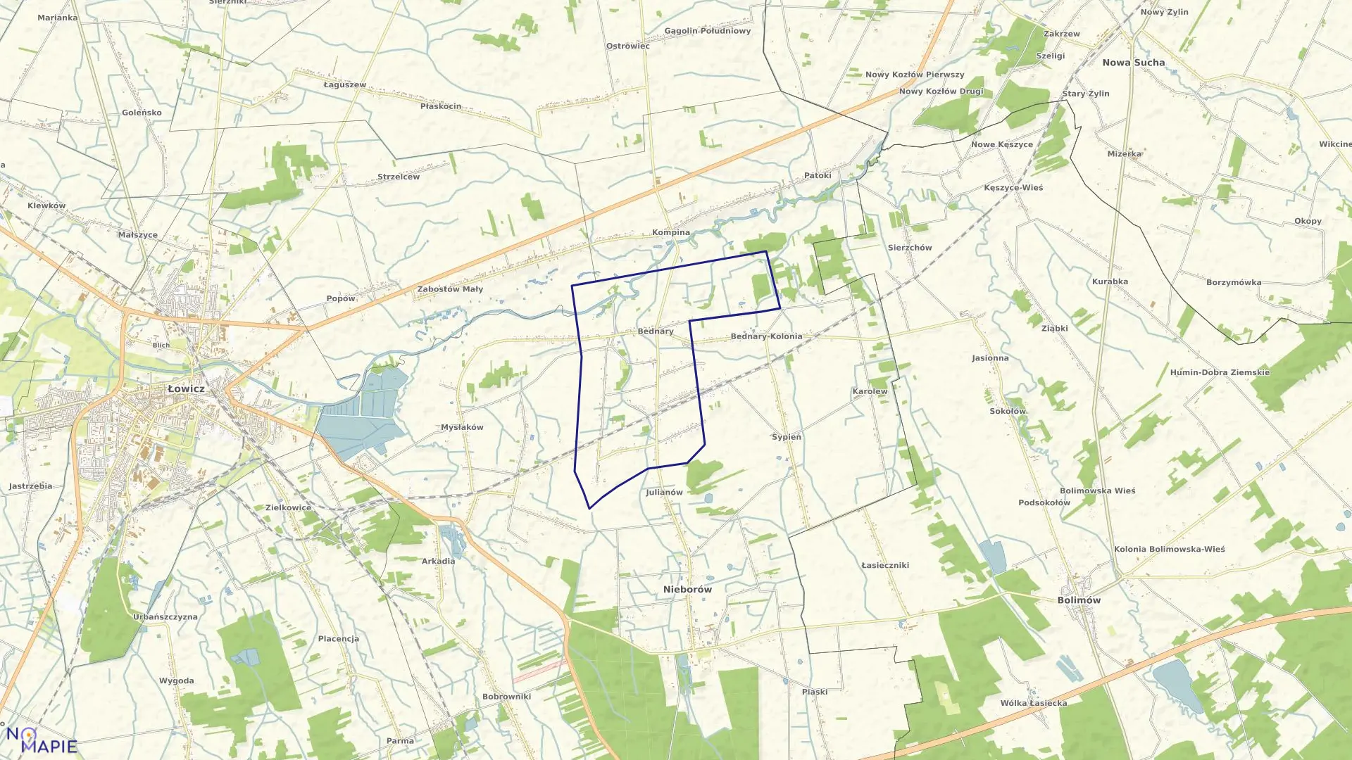 Mapa obrębu BEDNARY WIEŚ w gminie Nieborów