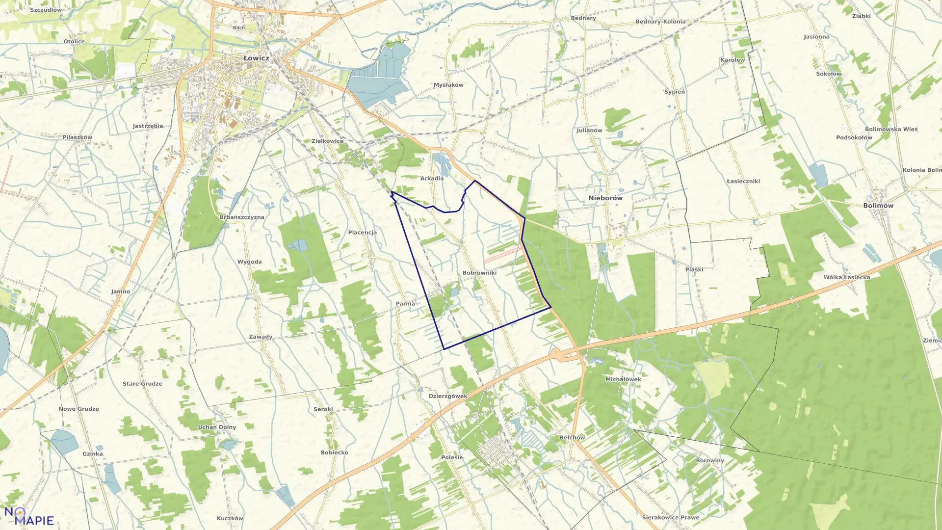 Mapa obrębu BOBROWNIKI w gminie Nieborów