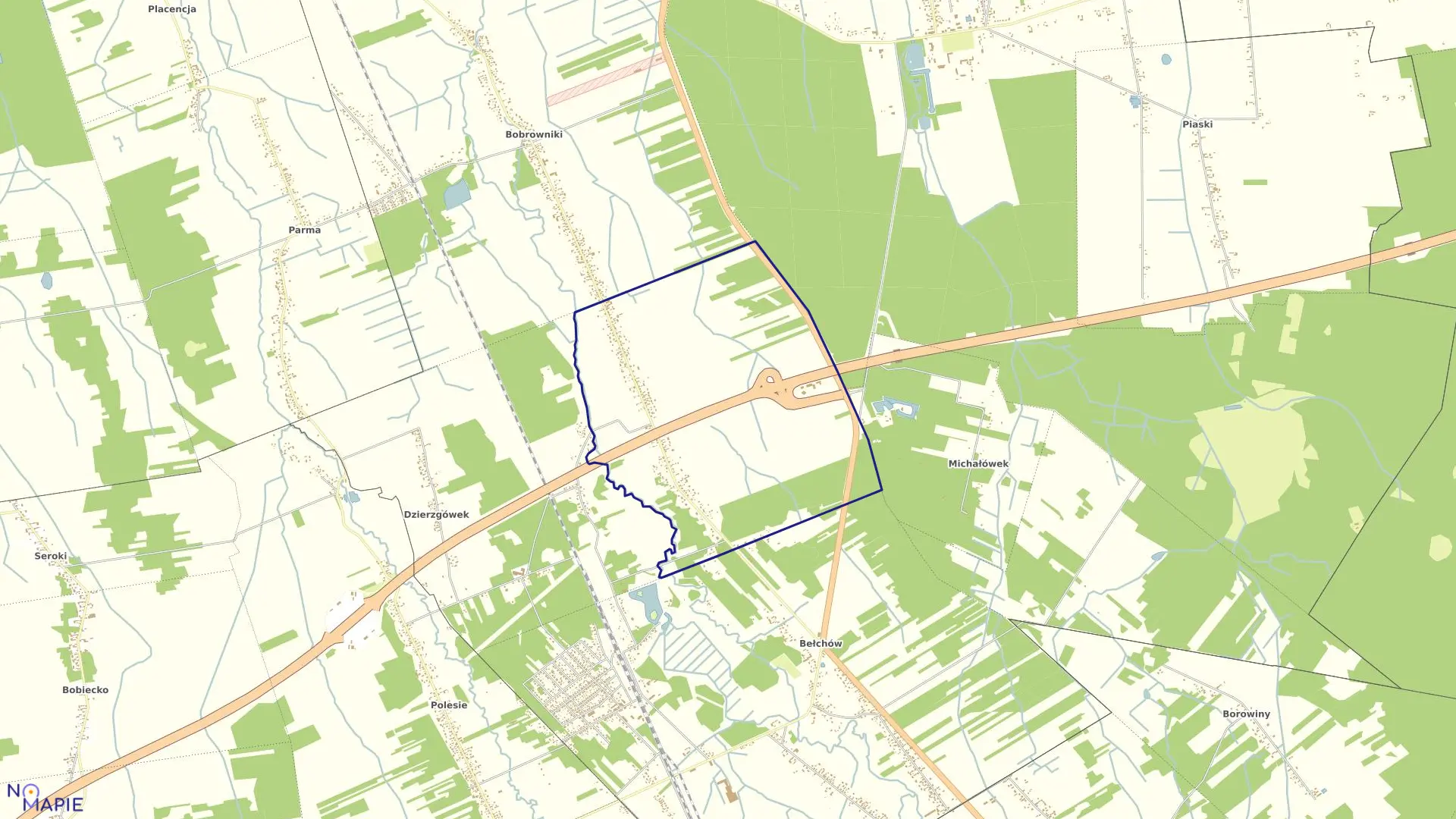 Mapa obrębu DZIERZGÓW w gminie Nieborów