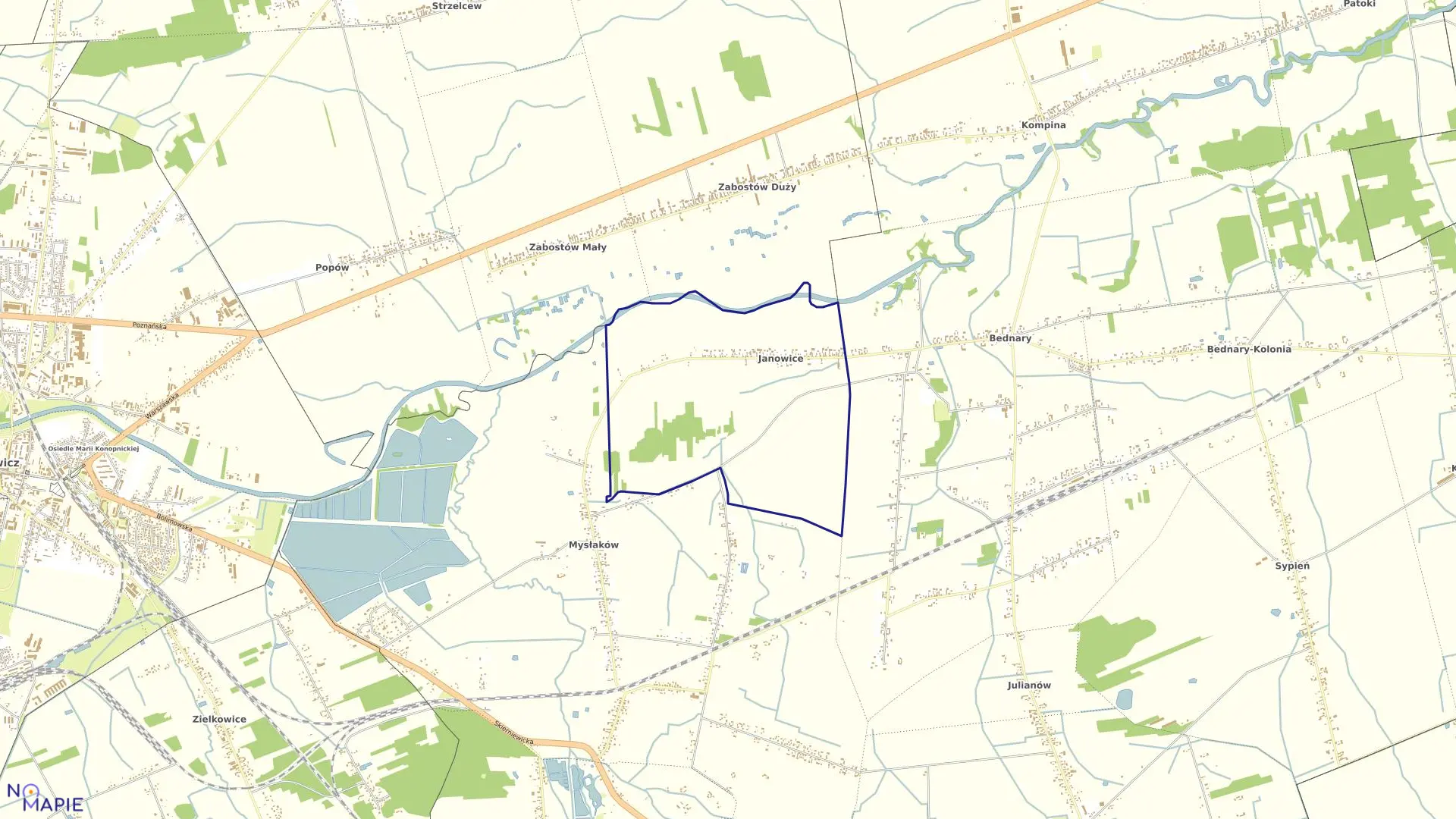 Mapa obrębu JANOWICE w gminie Nieborów