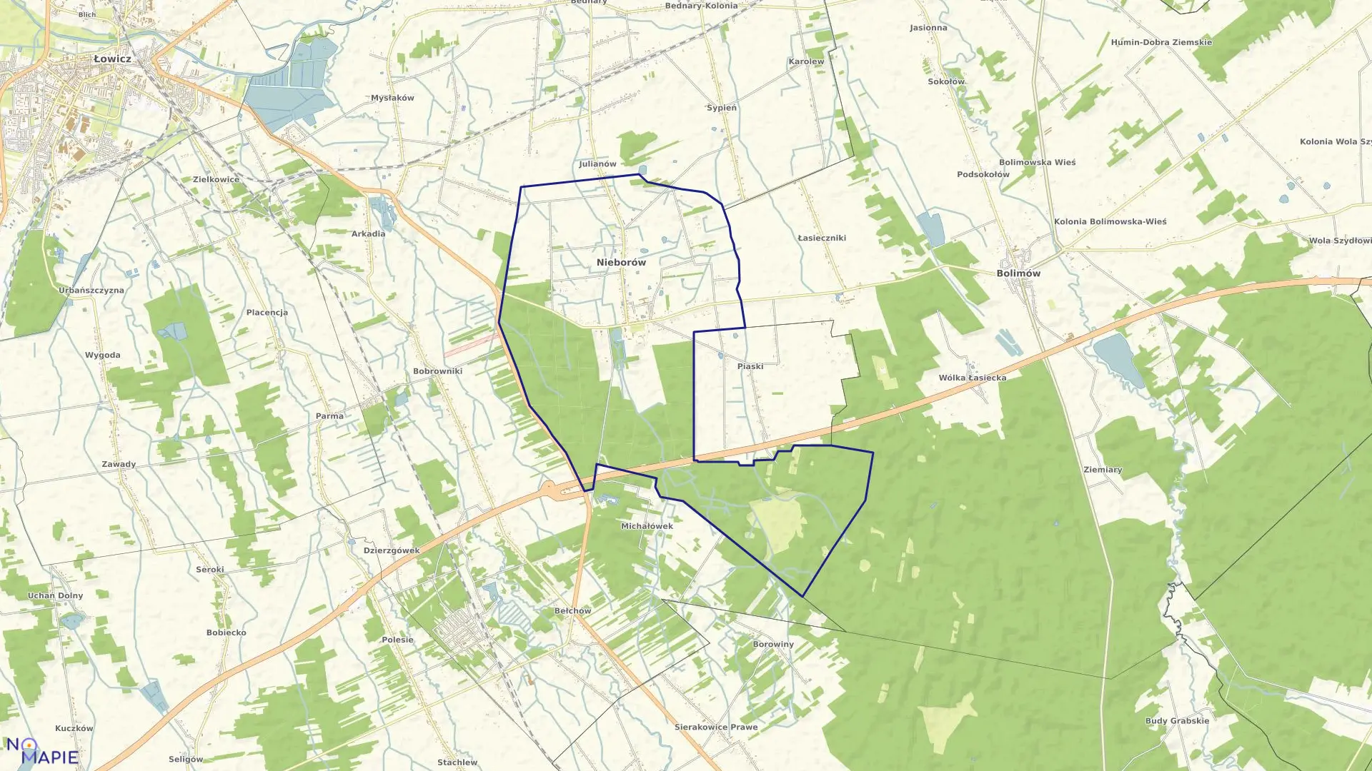 Mapa obrębu NIEBORÓW w gminie Nieborów